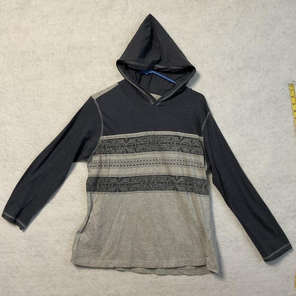 Overdrive Hoodie Mens Extra Large Gray Black Paisley Stripe Lightweight Pullover